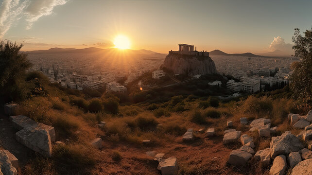 sunset over athen, greece created with Generative AI technology © Robert Herhold