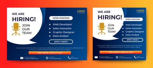 Poster for we are hiring. employees needed. Social media template job vacancy recruitment