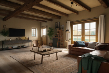 Fototapeta premium Contemporary Home Decor Living Room Space with Modern Interior Created with generative AI tools.