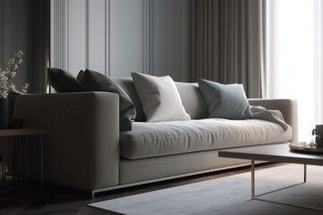 sofa in serene and modern living room interior , Generative AI	