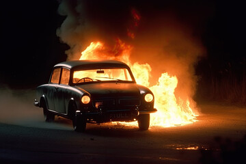 Obraz na płótnie Canvas car in fire created with Generative AI technology