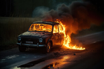 Fototapeta na wymiar car in fire created with Generative AI technology