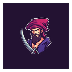 pirate man with sword swords mascot logo