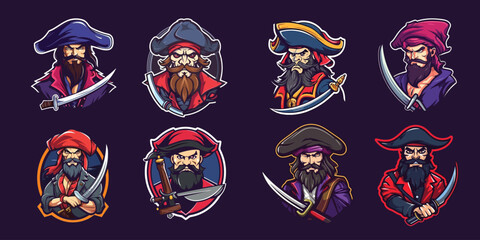 set of pirate man with sword swords mascot logo