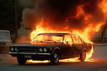 Fototapeta na wymiar car in fire created with Generative AI technology