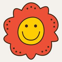 Smiling flower, abstract personage, mascot design, funny face, cute icon.