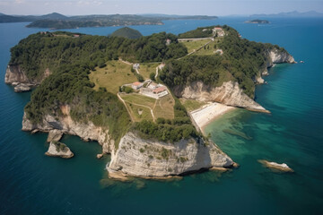 Obraz premium Aerial view of Porto Timoni, Afionas region, Corfu