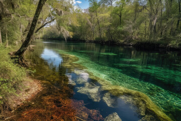 Obraz premium Florida spring-fed river panorama created with Generative AI technology