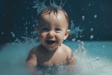 Fototapeta na wymiar A baby enjoying bath time and splashing in the water. Generative AI
