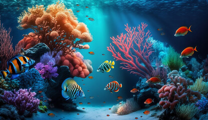 Wonderful and beautiful underwater world with corals Generative AI