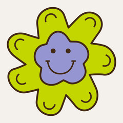 Obraz premium Smiling flower, abstract personage, mascot design, funny face, cute icon.