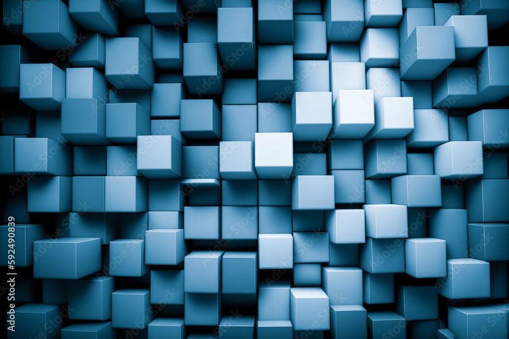 Poster abstract background of cube blocks wall stacking blue design for cubic wallpaper background . admira