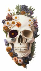 Skull with flowers on a blank background(generative ai)