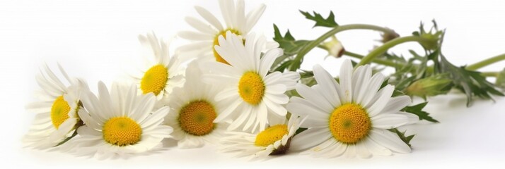 daisy flowers on a blank white banner (generative ai)