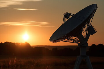 radio telescope at sunset created with Generative AI technology