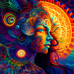 face and sun digital psychedelic art