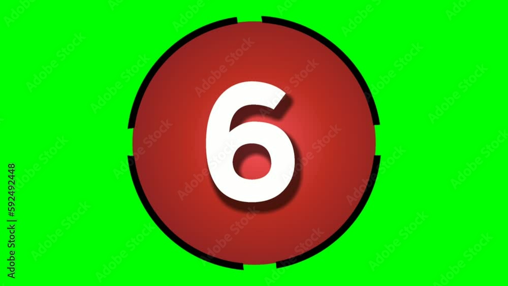 Poster animation countdown cartoon number ten 10 to one 1 motion graphics on green screen, number in red bo