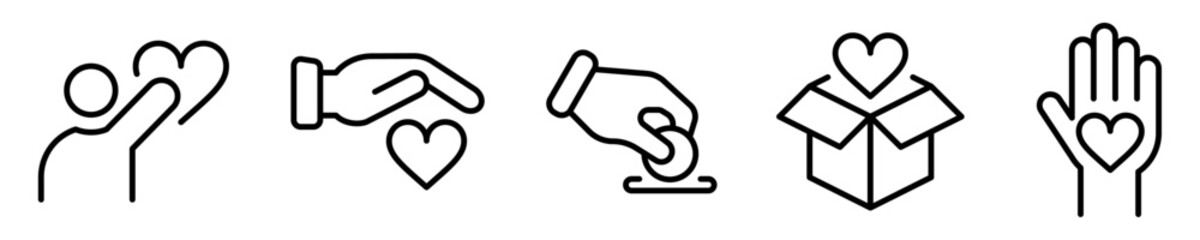 Conjunto de iconos de donación. Concepto de ayuda social. Colaboración, recompensa, caridad. Ilustración vectorial