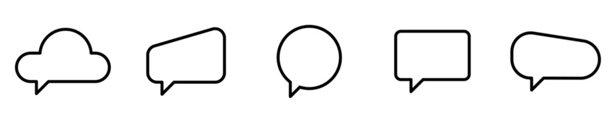 Conjunto de iconos de burbujas de mensajes en blanco. Concepto de comunicación. Diálogo, conversación, pensamiento. Ilustración vectorial - obrazy, fototapety, plakaty