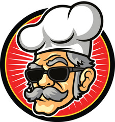 Papa Old Man Chef Head Logo