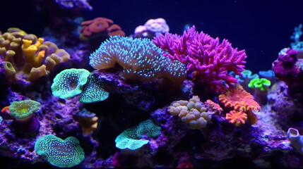 Fototapeta na wymiar Beautiful hermatypic marine corals of various colorful species under the sea