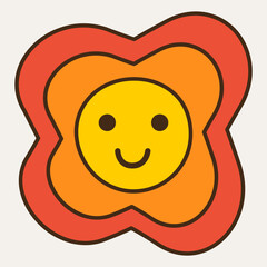 Smiling flower, abstract personage, mascot design, funny face, cute icon.