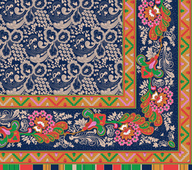 Set of seamless floral pattern and border for design. Hand draw vector Illustration. Seamless background with flowers.