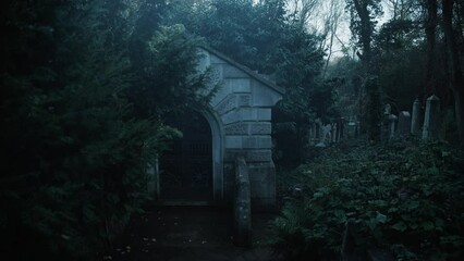 Old crypt in a gothic cemetary in England