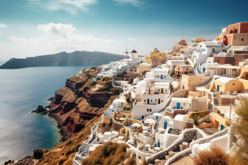 Fototapeta na wymiar Panorama of famous greece city Oia. Santorini island created with Generative AI technology