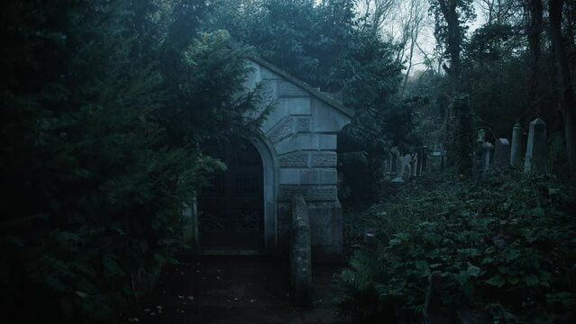Old crypt in a gothic cemetary in England