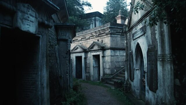 Gothic crypts in an old english cemetery
