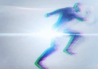 Obraz premium スポーツの概念で競争する人々のシルエットに光の効果を合成した3dイラスト