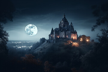 Fototapeta premium The horror castle at the top of the hill