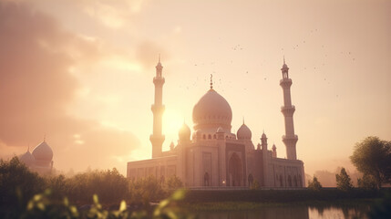Fototapeta na wymiar mosque at sunset, Eid