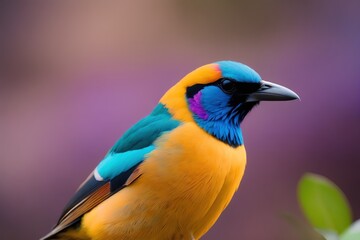 Golden breasted Starling bird in the treetops in a tropical rainforest, Amazon of Brazil. Wildlife concept of ecological environment. Generative AI