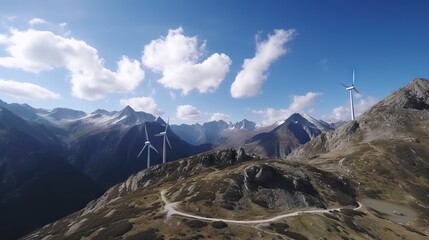 Power generating Windmills in Mountains. Green energy. Generative AI