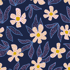 Abstract plants flat vector seamless pattern. Minimalistic foliage and branches texture. Beautiful botanical background. Colorful twigs and leaves. Floral wallpaper, textile, wrapping paper design.