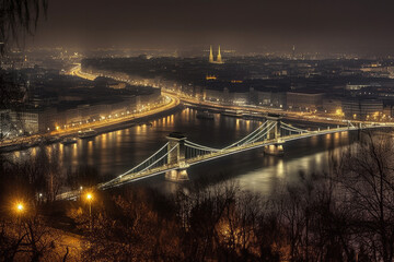 Fototapeta premium budapest at night created with Generative AI technology