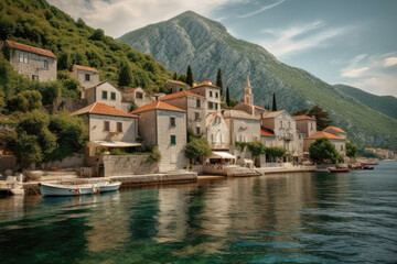 old town of kotor country created with Generative AI technology - obrazy, fototapety, plakaty