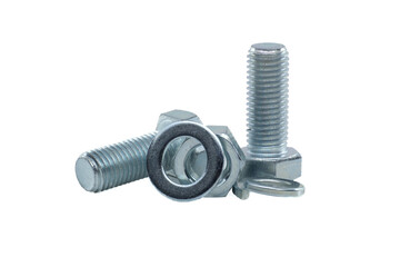 Galvanized bolt, nut with flat and spring nut washers