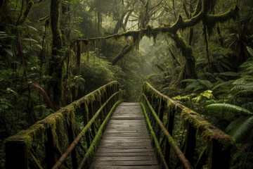 Fototapeta na wymiar wooden bridge in the forest created with Generative AI technology