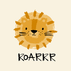 Cute cartoon hand drawn lion - vector illustration for kids. © NadezdaBarkova