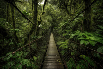 wooden bridge in the forest created with Generative AI technology