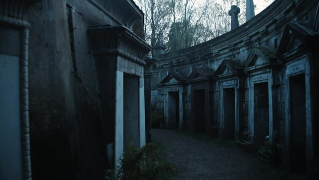 Old gothic crypts in the Circle of Lebanon in Highgate Cemetery