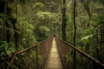 Fototapeta premium wooden bridge in the forest created with Generative AI technology