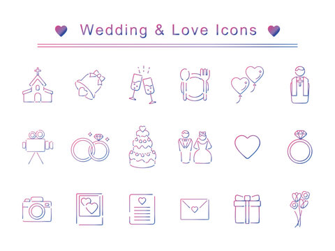 set of wedding and love icons