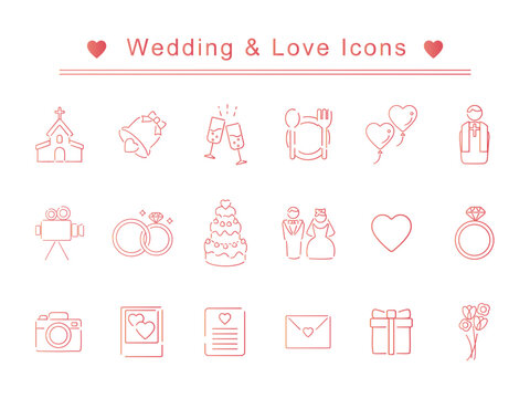 set of wedding and love icons 