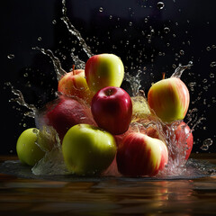 Fototapeta na wymiar Colorful apples in a dynamic falling motion