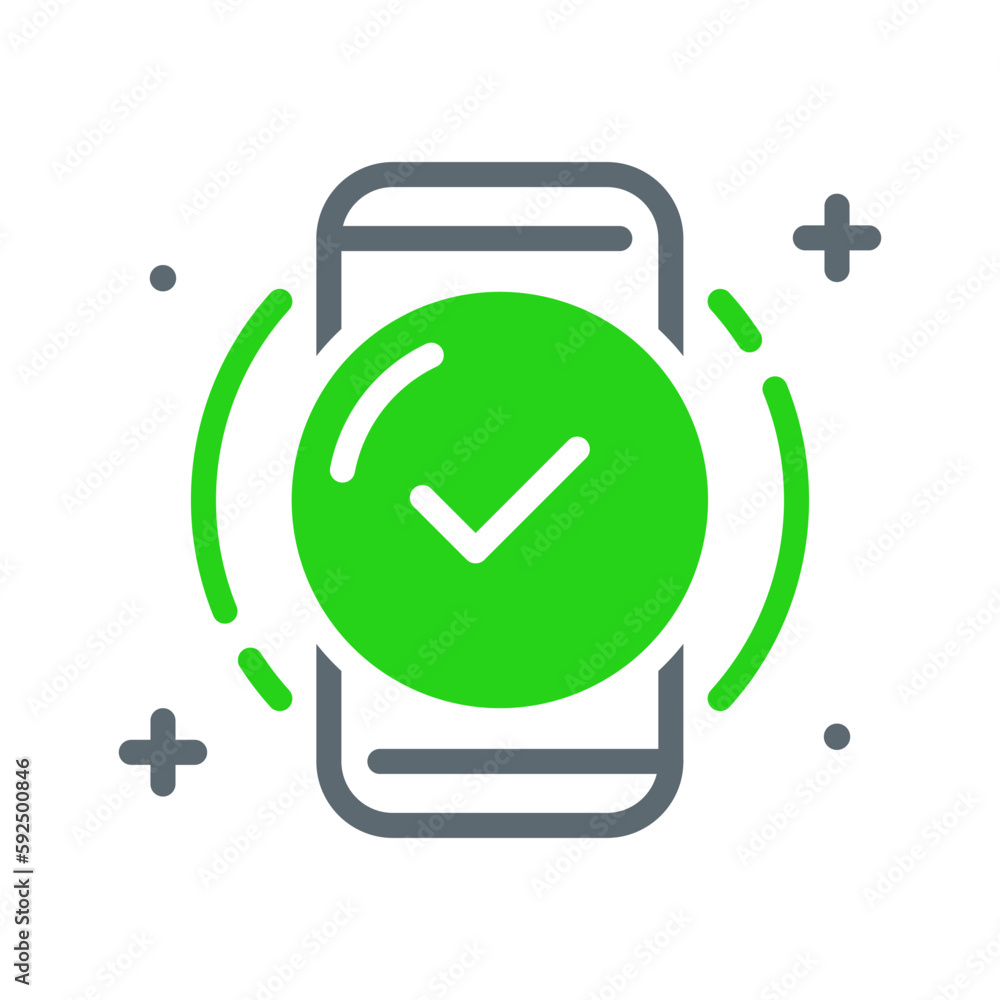 Poster done, all steps or processes complete, successfully, check mark on smartphone screen concept illustr