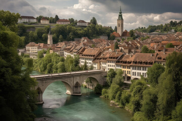 Panoramic view of Bern created with Generative AI technology